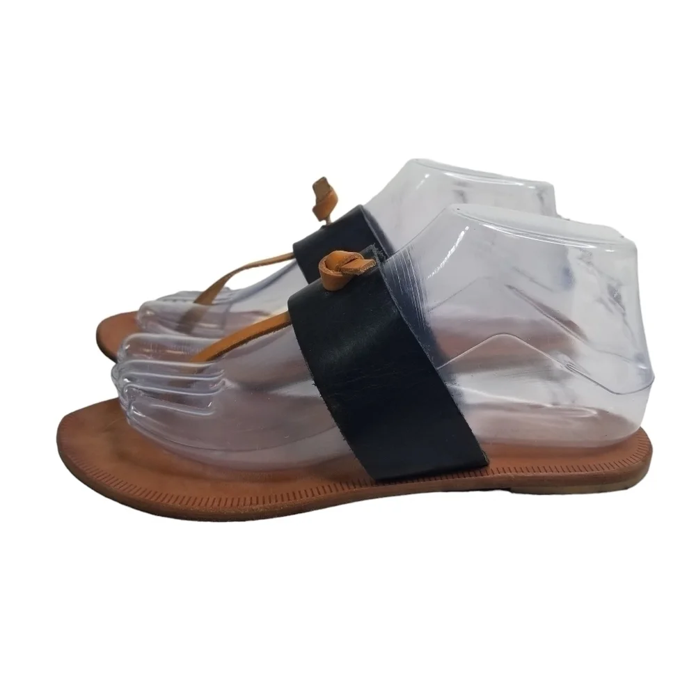 Joie a la plage Nice flat black tan leather thong sandals